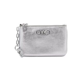 MICHAEL KORS Parker metallic leather card case cardholder wallet keychain SILVER